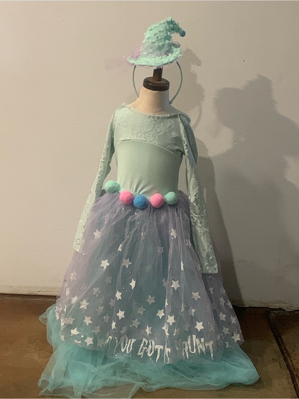 Mint Green Fairy Princess Costume Dress with Star Tulle Skirt